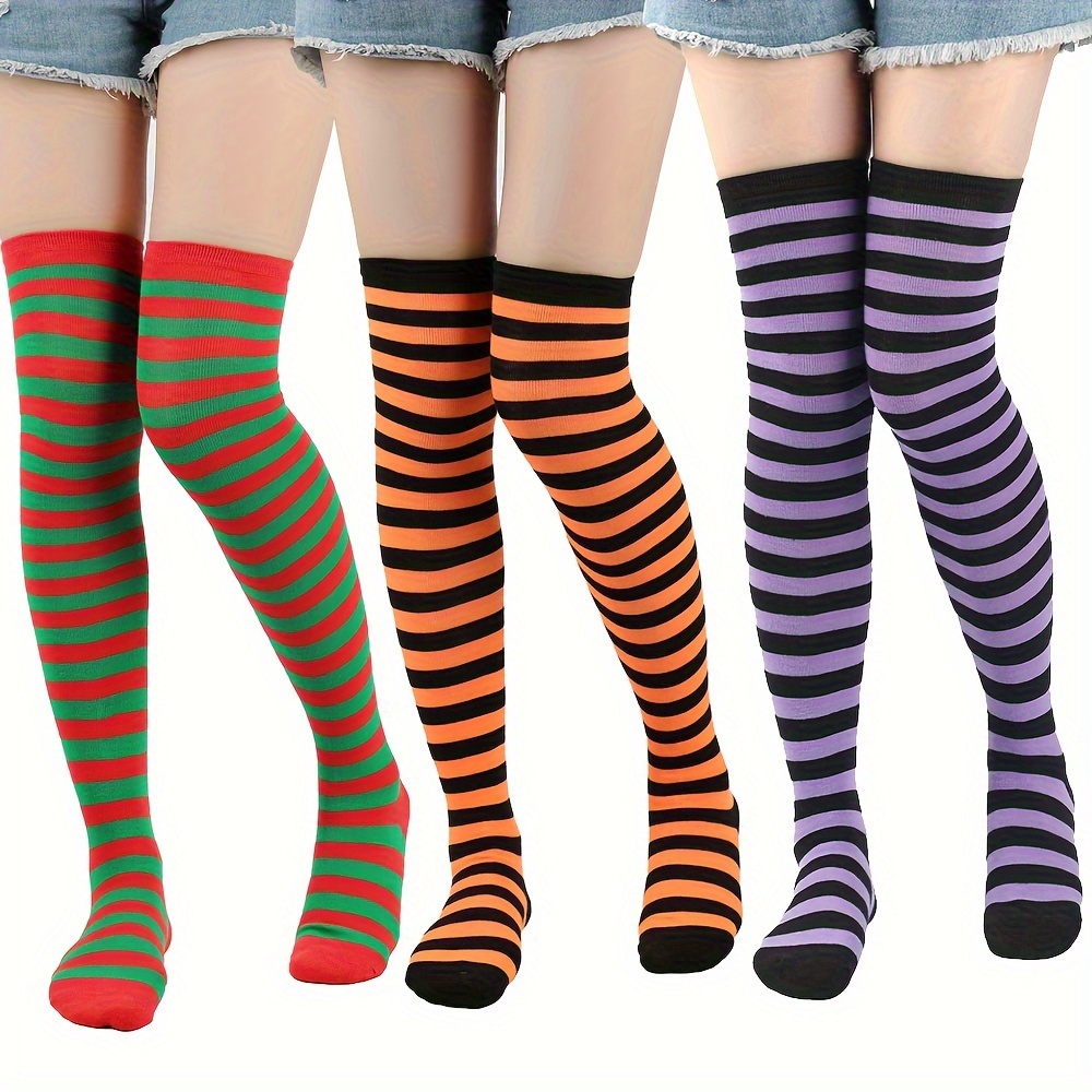 

1/3 Pairs & Christmas Themed Thigh High Socks, Comfy Funny Festive Atmosphere Over The Knee Socks, Women's Stockings & Hosiery