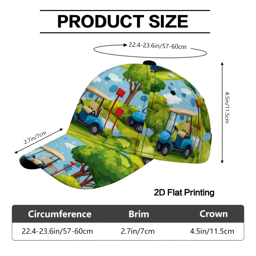 TEMU 1pc 2d Flat Printing Golf Cart And Flags Baseball - Stylish Duckbill Hat, Ideal For Daily Wear, Comfortable Adjustable Design, Perfect For