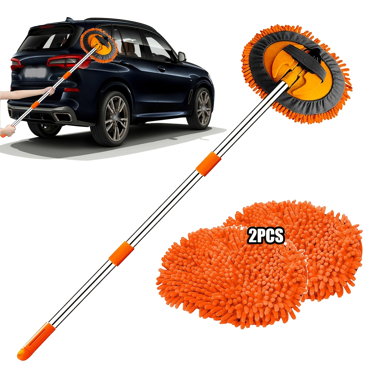 TEMU Orange-1pc Brush+1pc Head/orange-2pcs-1pc Brush+2pcs Head/blue-2pcs 1pc Brush+2pcs Head/orange-kit 1pc Brush+1pc Towel, 47.5inch Microfiber Car