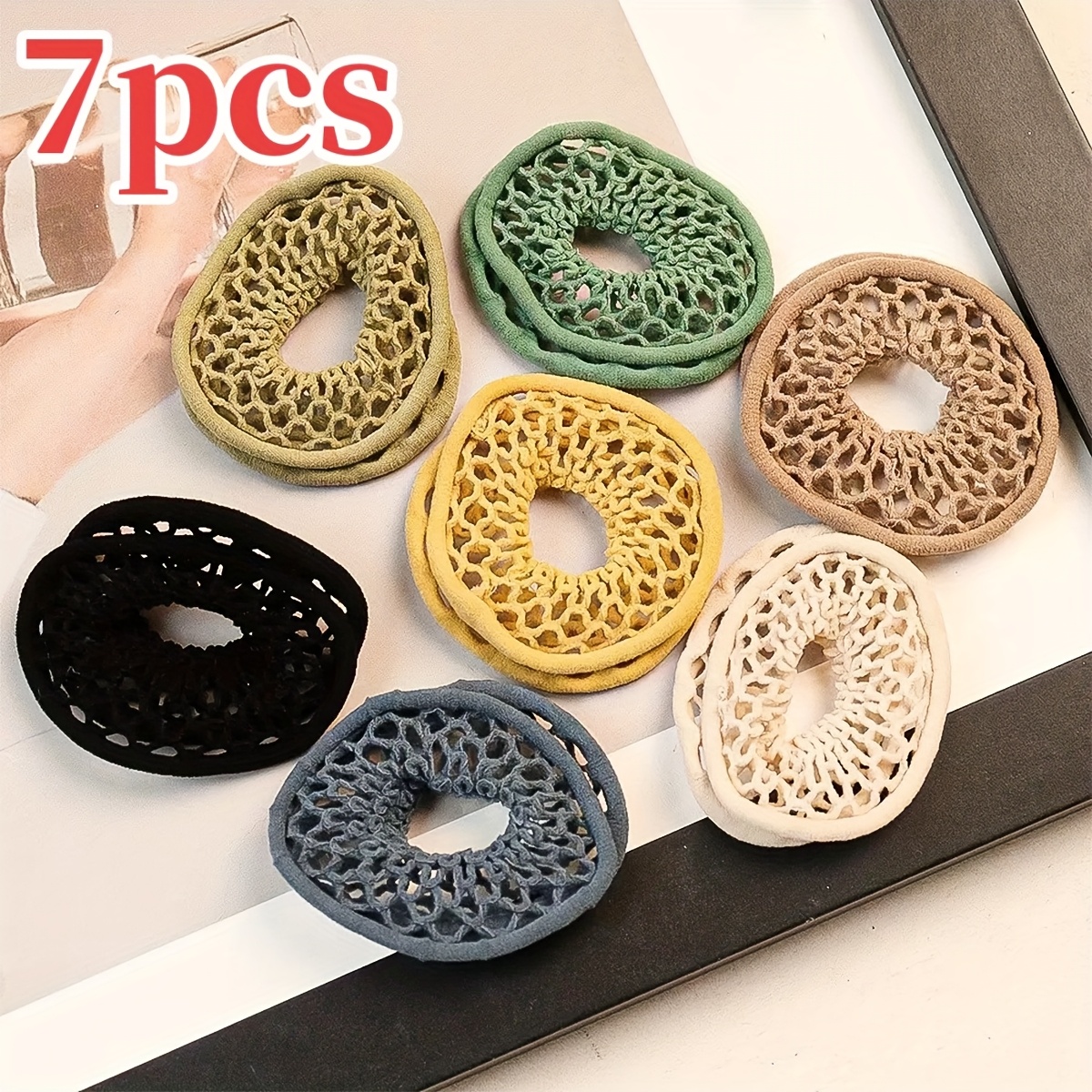 7/12pcs Random Color Hollow Hair Tie High Elasticity Durable Hair Additions Ponytail Bun Basic Rubber Band