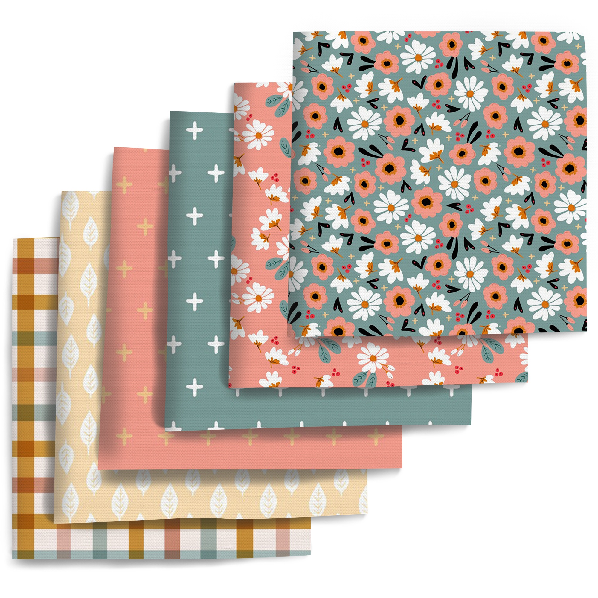 TEMU 6pcs/set 7.87x7.87inch(20x20cm) Flower Leaves Plaid Element Combination, Polyester Fabric, Suitable For Diy Craft Projects, Diy Wallet Making,