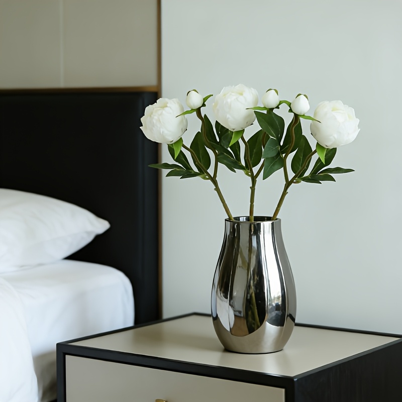 Image of 3pcs Peonies, Ivory-white With Exquisite Green , Suitable For Mother's Day, Summer, Graduation Bouquet And More