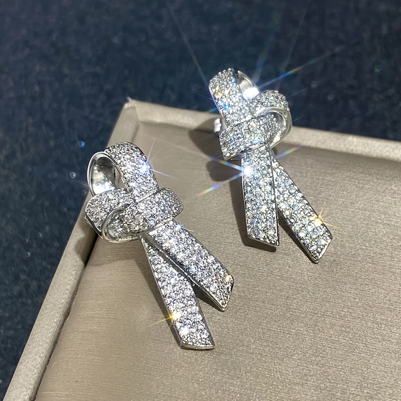E-shop Paar Damen-Modeohrringe mit leichtem Luxus und vielseitigem Schleifen-Design, synthetischer Zirkonia-Schmuck für und Partygeschenke
