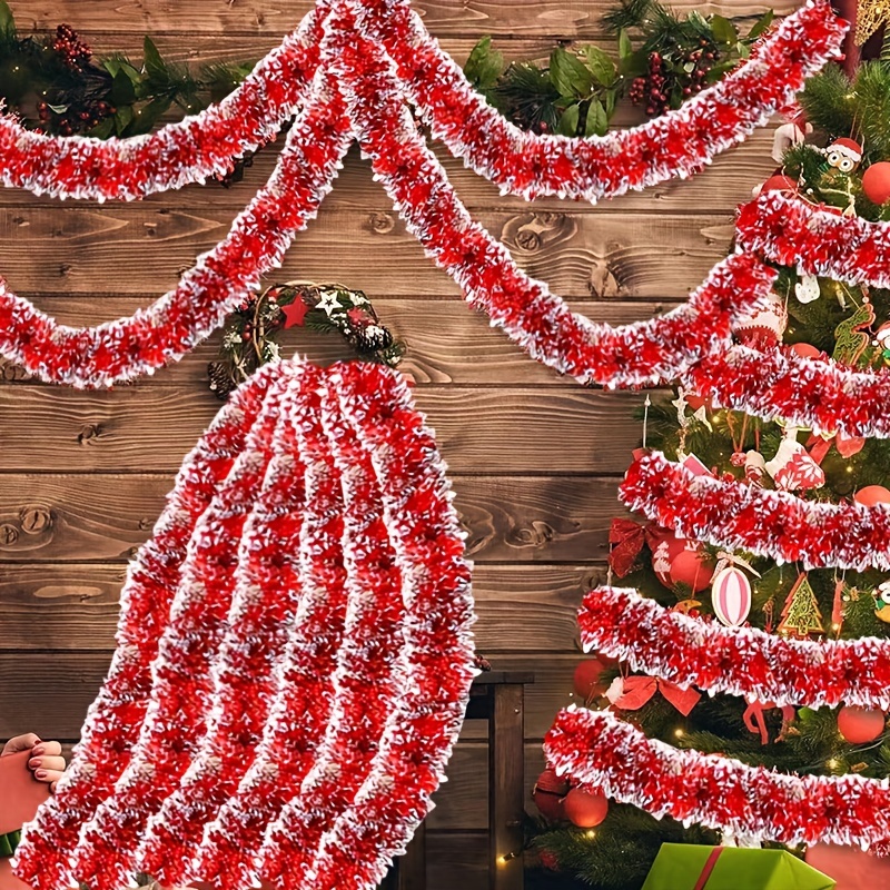 

1pc Glam Christmas Tinsel Garland - Red & White Festive Holiday Decoration, Plastic, No Feathers, Ideal For Indoor Outdoor Christmas Tree, Party, Wedding Decor Without Electricity Essentials