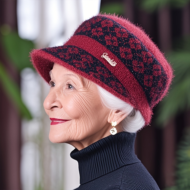 TEMU Women's Fashion Winter Ear Warmer Hat - Comfortable Stretch, Mid-age Mom Hat With Fleece Lining, Suitable For Outdoor Activities