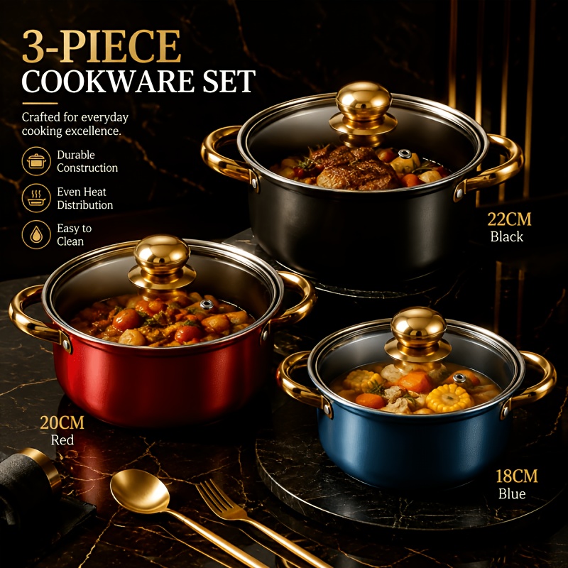 TEMU Cookware Set, Series Of Heat-resistant Handles, Durable And Rust-proof Cookware Kit, Easy To For Gas And Induction Cooktops, Multifunctional