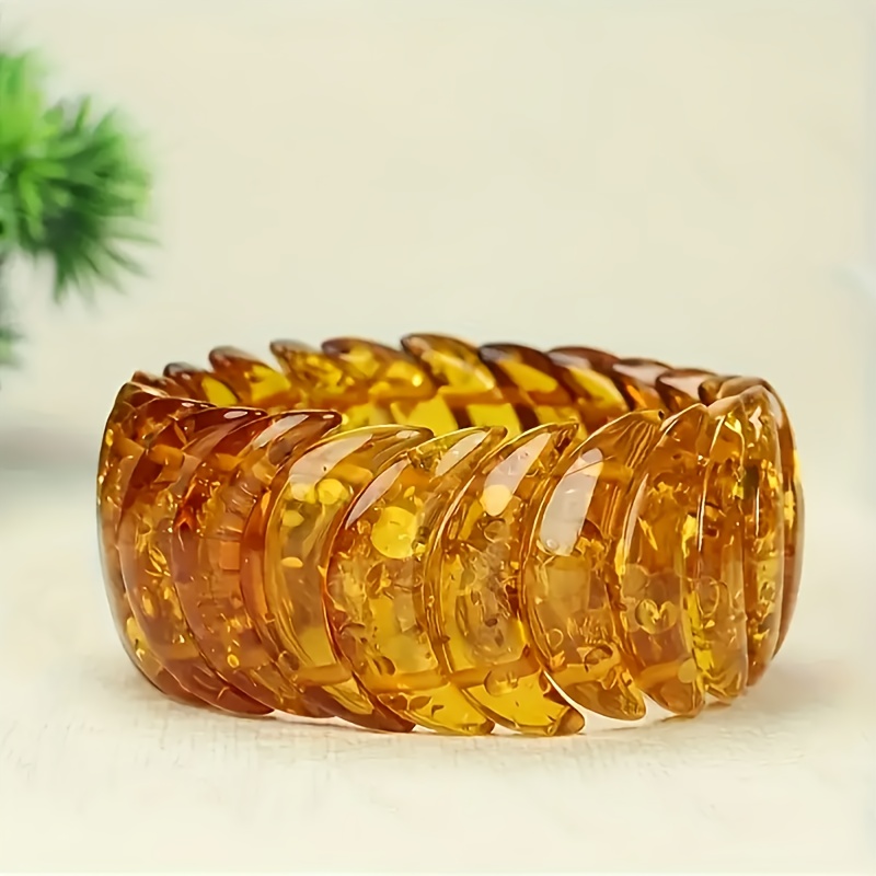 Bohemian Style Amber Bracelet - Woven Texture Design, Unisex Jewelry Gift, Ideal For Birthdays, Anniversaries, And Wear