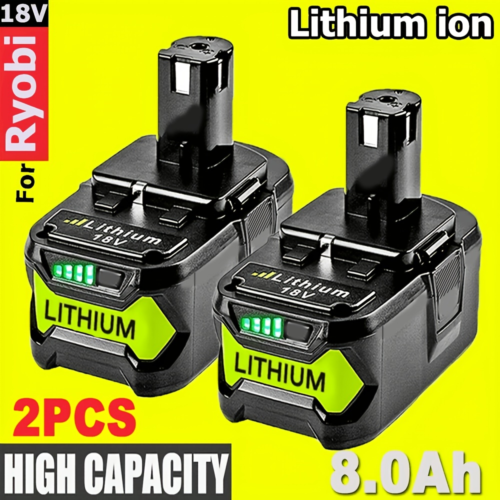 TEMU 2 Packs 8.0 Ah High Capacity 18v Replacement Lithium-ion Battery For Ryobi P104 P105 P107 P108 P109 P122 For Ryobi One+ Battery For Ryobi