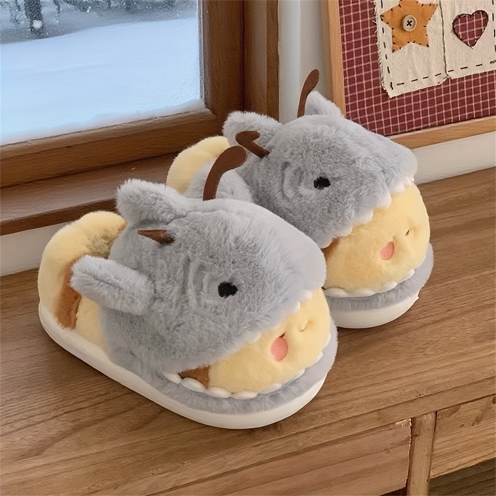 xixitiao cute and fun shark and bee fuzzy winter slippers for couples non slip with a back heel Product details 6