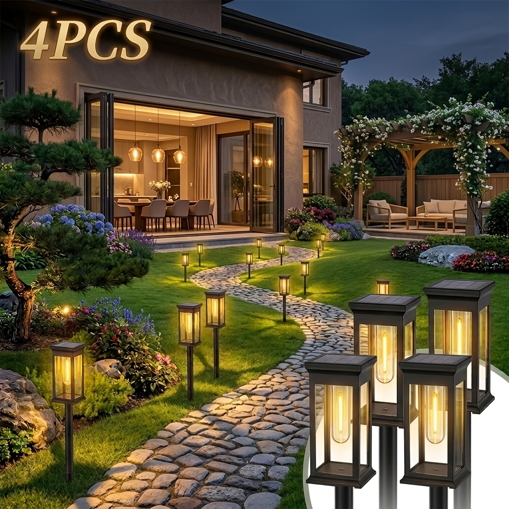 Image of 2/4/8pcs Solar Pathway Lights Outdoor, Led Solar Garden Lights With Lantern Design, 1200mah Solar Powered Landscape Lights, Ip65, Auto Lights For Yard Lawn Patio Walkway Decoration