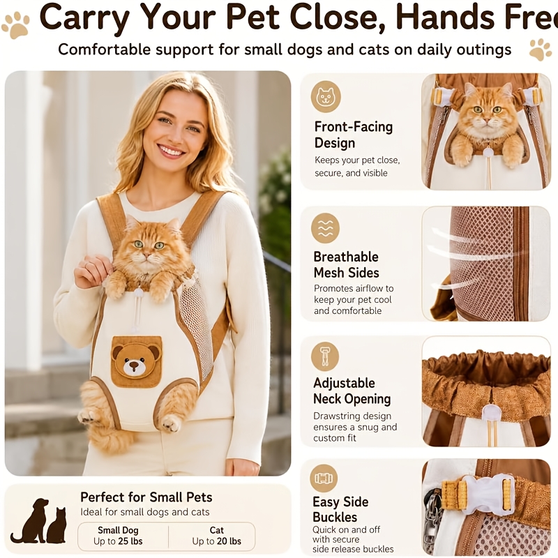 Portable Pet Backpack for Dogs and Cats, Cute Bear Style
