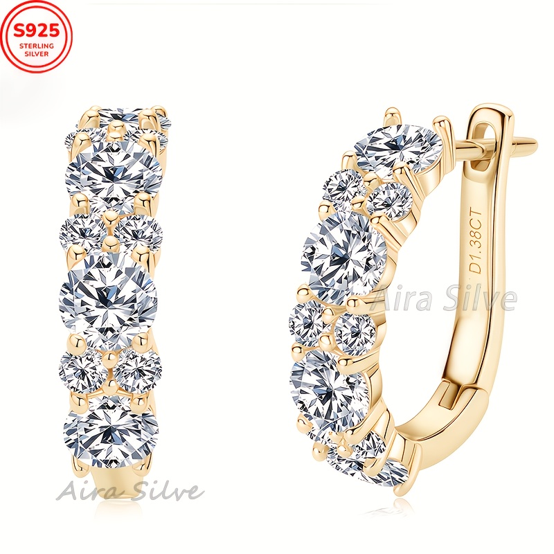 TEMU 925 Silver Sparkling Hoop Earrings, Women's Earrings, Women's Accessories, High Quality Jewelry, Christmas, Birthday Gifts, Concerts, Gifts For