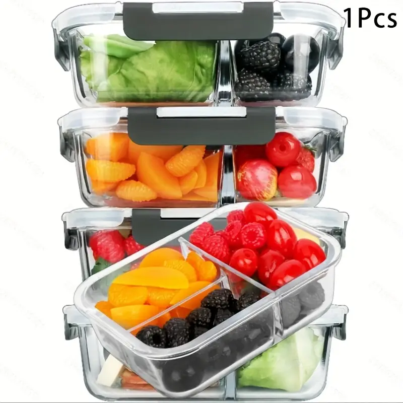 2025 glass meal prep containers 3 compartment with lids microwave oven dishwasher safe rectangular food storage containers for lunch portion control back to school bento box lunch box Product details 1