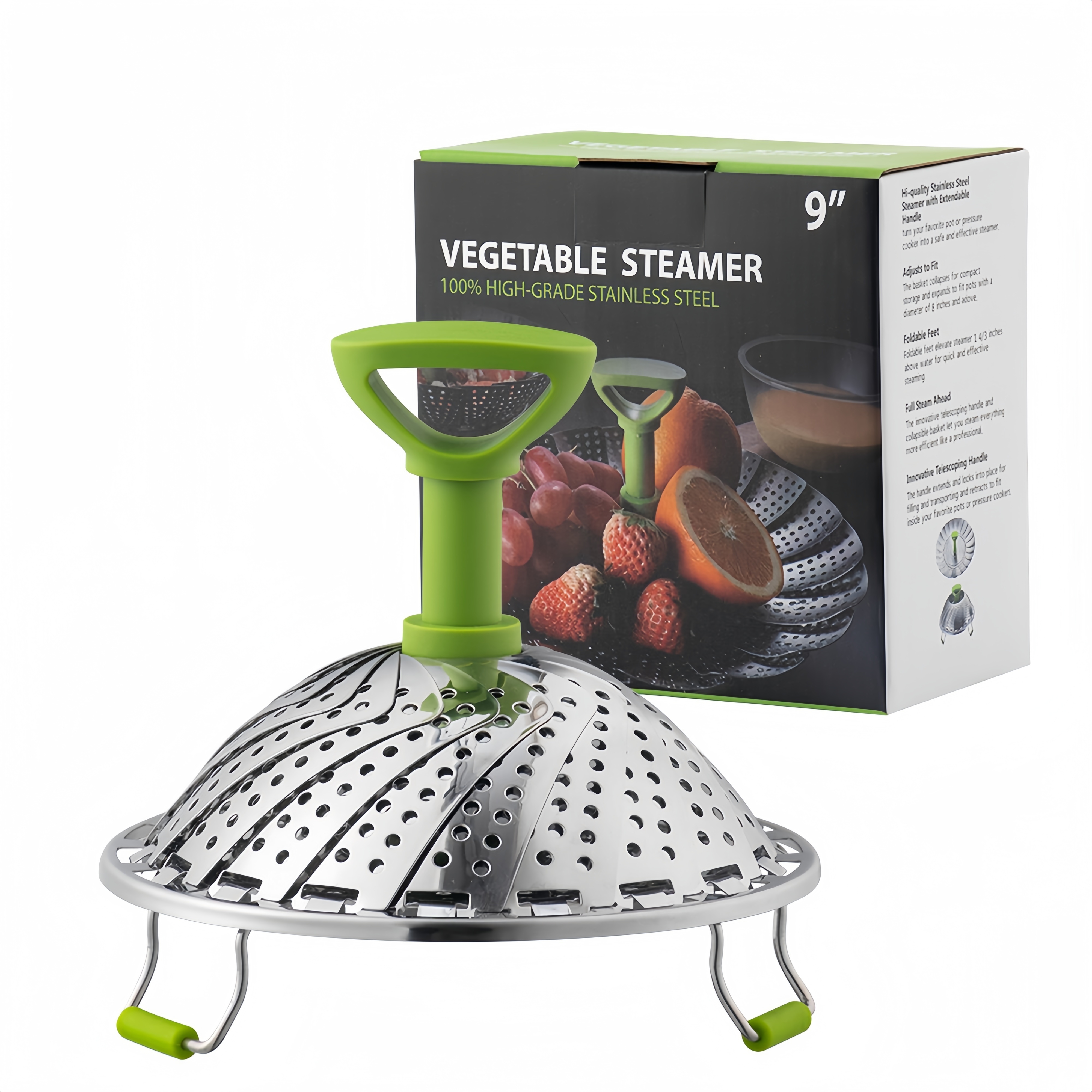 1pc universal steaming rack vegetable steaming basket stainless steel folding steamer insert for cooking fish seafood bread kitchen supplies Product details 10