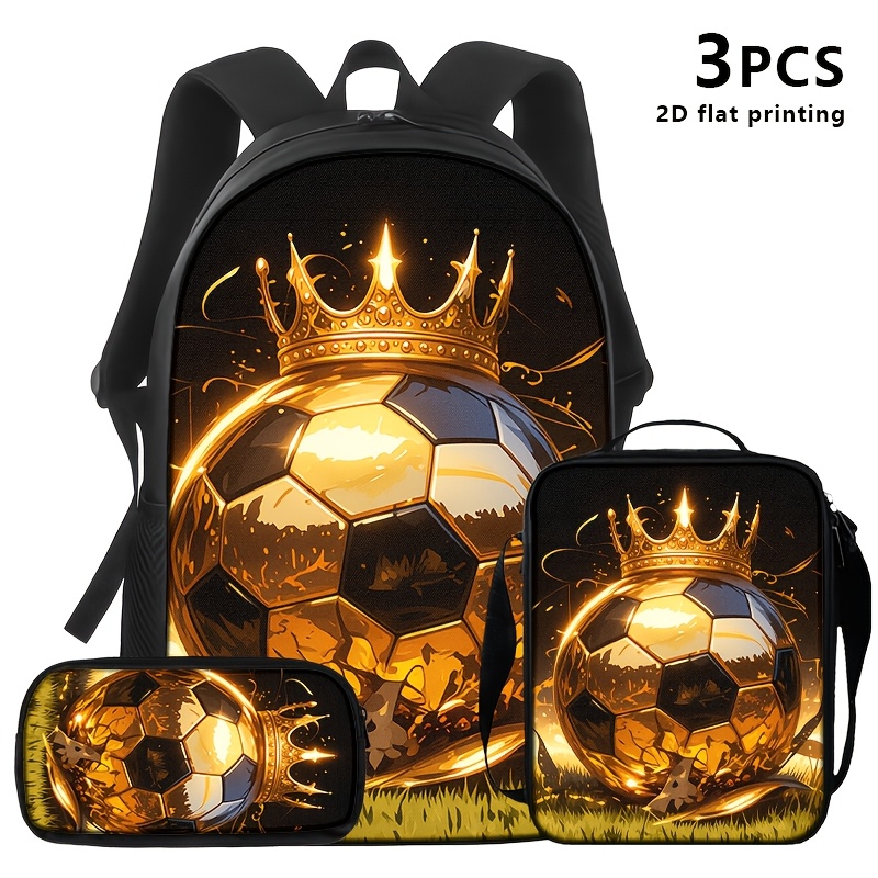 TEMU Printed Design-not Textured 1/2/3pcs Luxurious Soccer Themed Backpack Suitable For Adults Pursuing , Ideal For Daily , Gym, Travel. 2d Printed