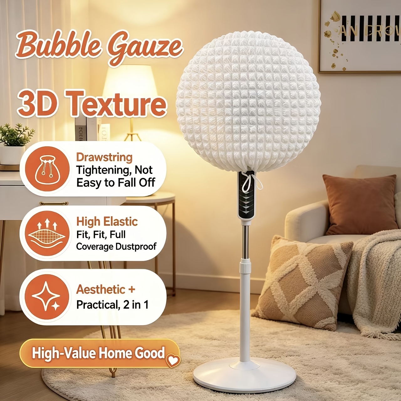 TEMU 1 pc Housse anti-poussière en mousse élastique blanche laiteuse, avec cordon de serrage, convient à divers ventilateurs, lavable