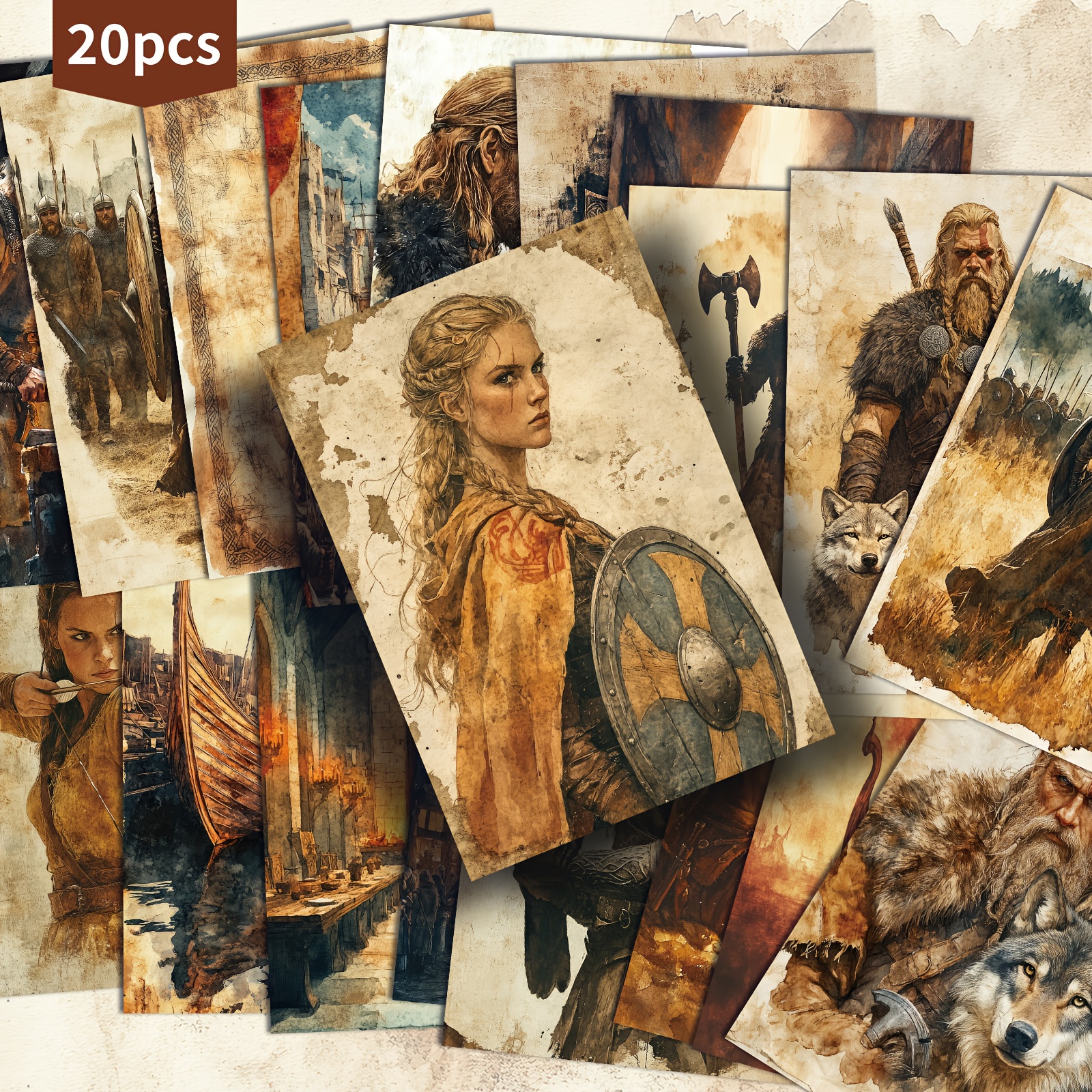 Image of 20 Pack Vintage Warrior Paper Postcards - 4x6 Inches Vintage Junk Journal Paper, Classic Pinup Illustrations, Collectible Decorative Painting Cards For Scrapbooking & Crafting
