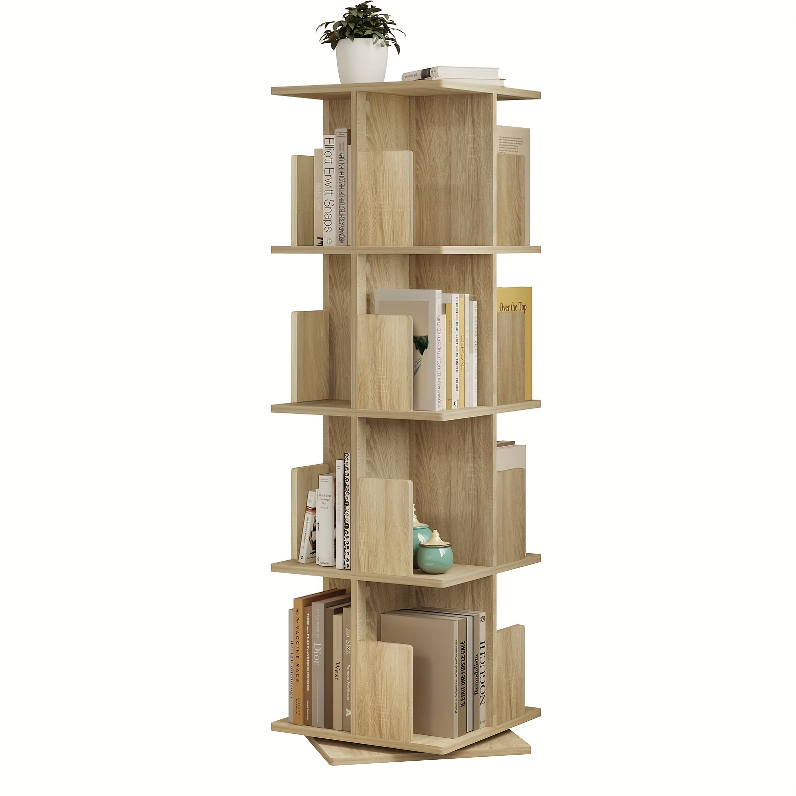 1pc Modern Rotating Bookshelf & - 360° Spinning Shelf Suitable For, Office, Space- Spiral Bookcase With Mdf Veneer Shelves, Assembly, 40x129x40cm