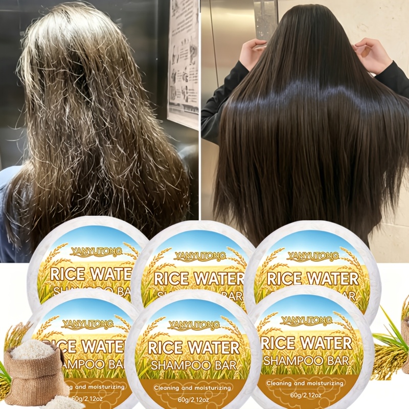 TEMU 6pcs Rice Water Shampoo Soap 2-in-1 Conditioner, Gentle Ingredients, Penetrates From To Tips, Nourishes Dry Hair, Soft And Smooth Hair, Suitable