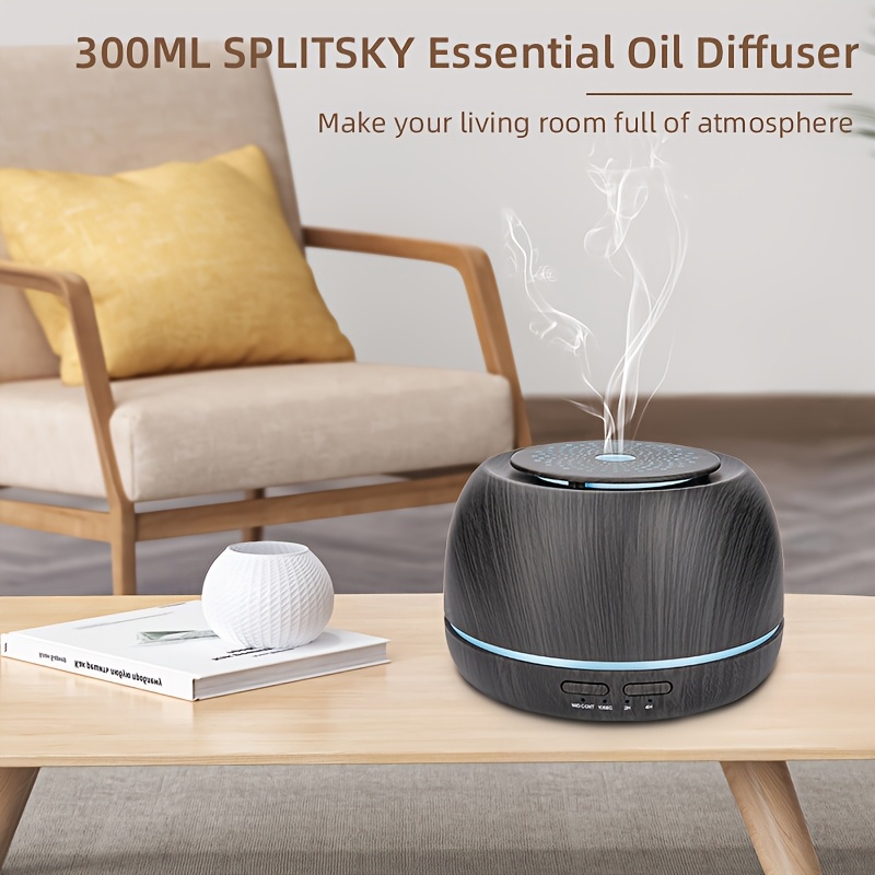 Diffuseur d'Aromathérapie Ultrasonique SPLITSKY 300 ml, Humidificateur d'Air USB sans Parfum avec Télécommande, Minuterie d'Arrêt Automatique, Matériau ABS, pour Usage Domestique