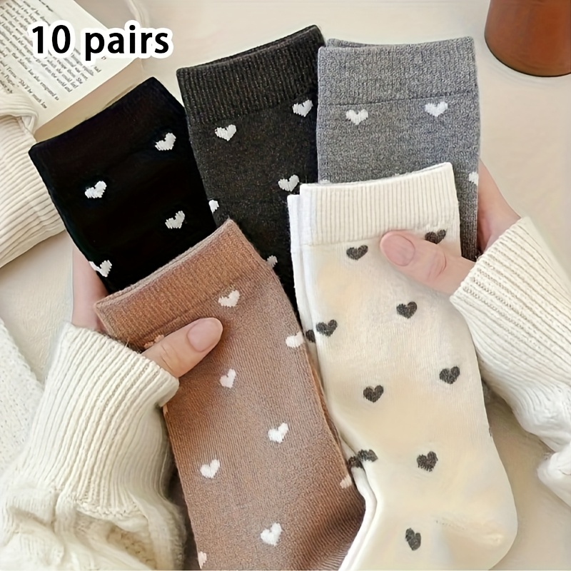 E-shop [Valentinstag] 10 Paar Pack Damen Neue Modische Einzelne Bequeme Weiche Atmungsaktive Herzmuster Mid-Calf Socken Geeignet für Täglichen Gebrauch