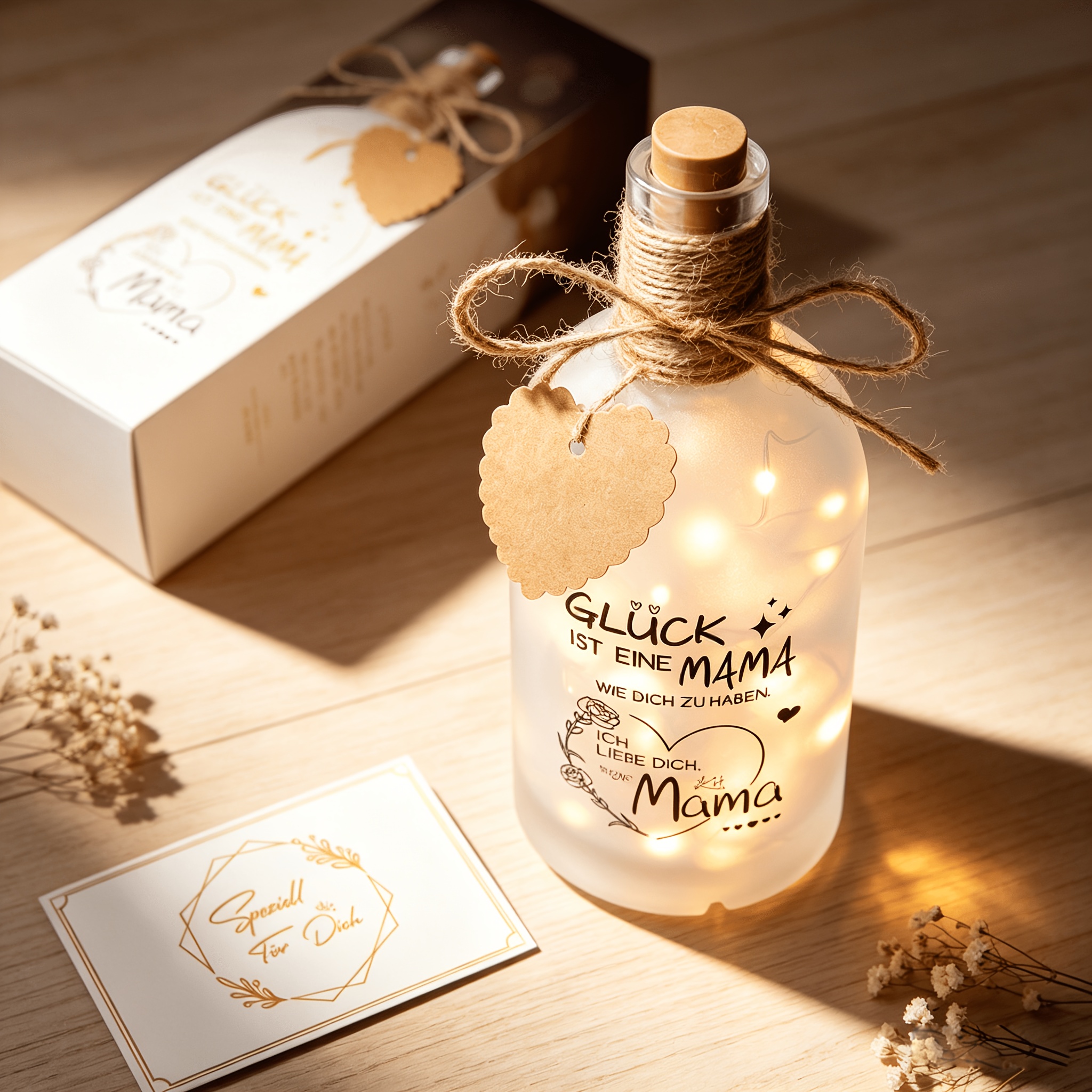 Image of German "liebe" (love) Led Bottle Lamp With Frosted Glass Shade & Rotary - German Quote Table Light Suitable For Mother's Day, Christmas Gifts, Birthdays, Housewarming, German-themed Decor For