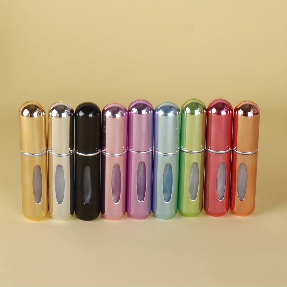 9pcs Set Of 5ml Mini Perfume Sample Bottles, Bright-colored Metal Refillable Perfume Bottles With Base, Portable Travel Size