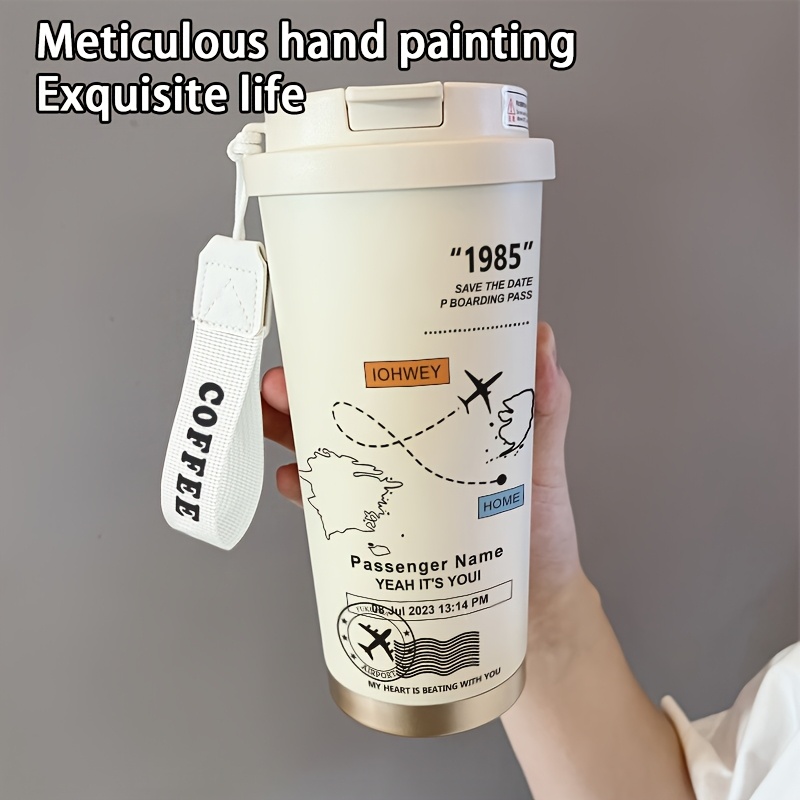 [Creative Thermos Cup] 1pc 530ML Cartoon Airplane Route Map Thermos Cup | Personalized, Creative, Dual Drink Coffee Cup, Portable Water Cup for Insulation And Cooling, Party Gift, Suitable for Office, Family, Travel Essential, Valentine's Day Gift