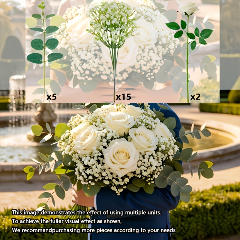 TEMU di fiori artificiali da 22 - Rose bianche realistiche con eucalipto - per articoli per la casa e /Decorazioni per le feste/Fiori artificiali -