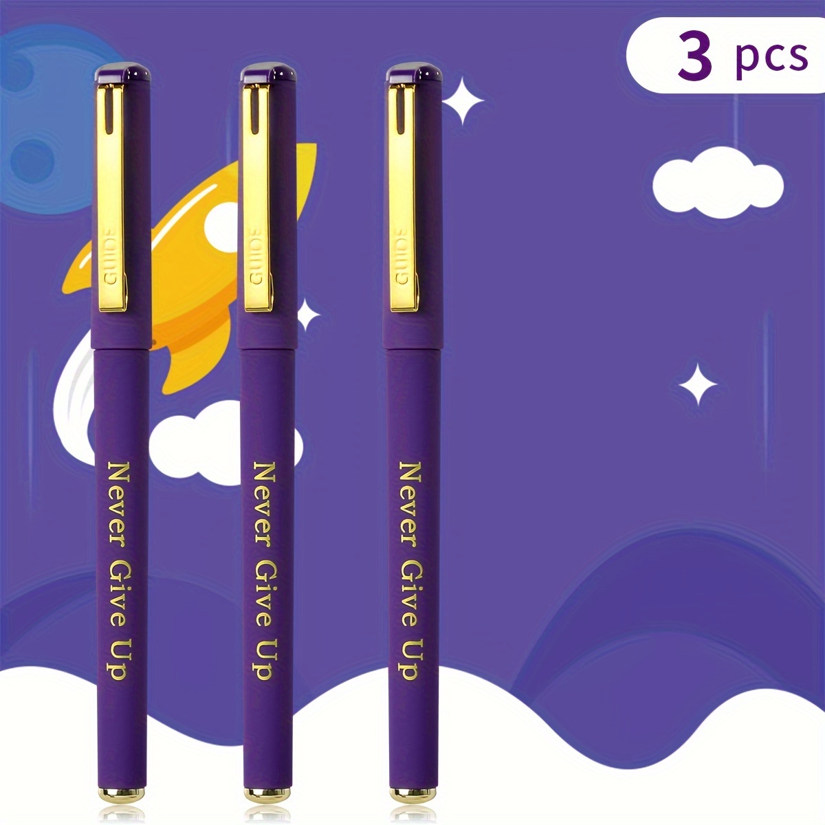 Image of Wqn]3/6pcs Purple Gel Pen, Nib 0.7, Half Needle , Smooth Writing, Student Exam/office Meeting Pen, Quick Drying Large Capacity Practical High Quality Pen Back To