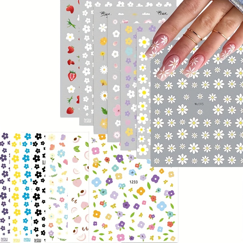 

14sheets Flower Nail Art Stickers, Floral Daisy Nail Decals 3d Self-adhesive Pink White Cute Daisy Small Flower Spring Summer Flower Nail Design Manicure Tips Nail Decor Accessories For Women Girls