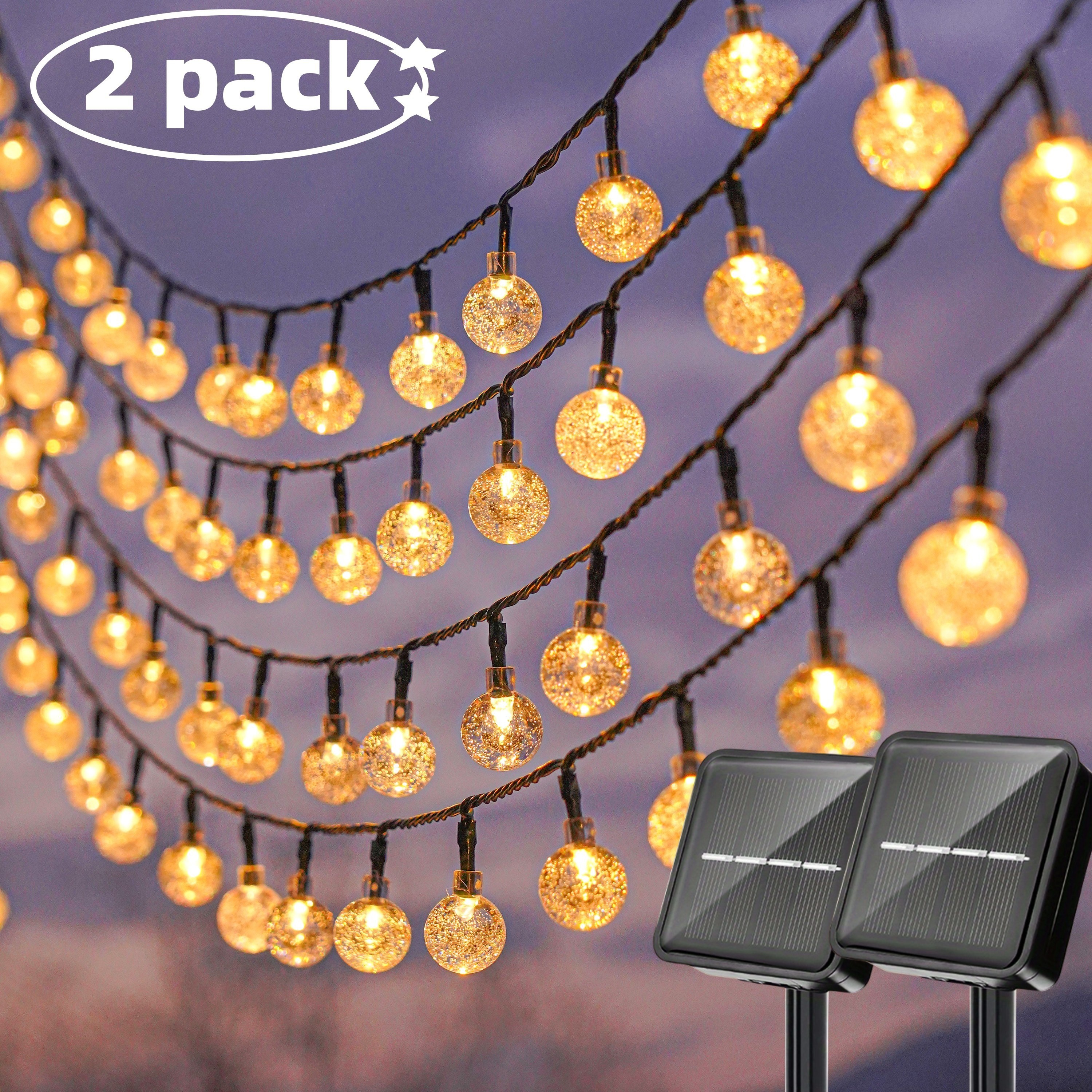 

2 Pack Led 39ft Ip65 Crystal Solar String Lights, Waterproof Solar Outdoor Lights, With 8 Lighting , Halloween Decorations Lights Outdoor For Christmas Decorations (warm White) (8colored) Decoration