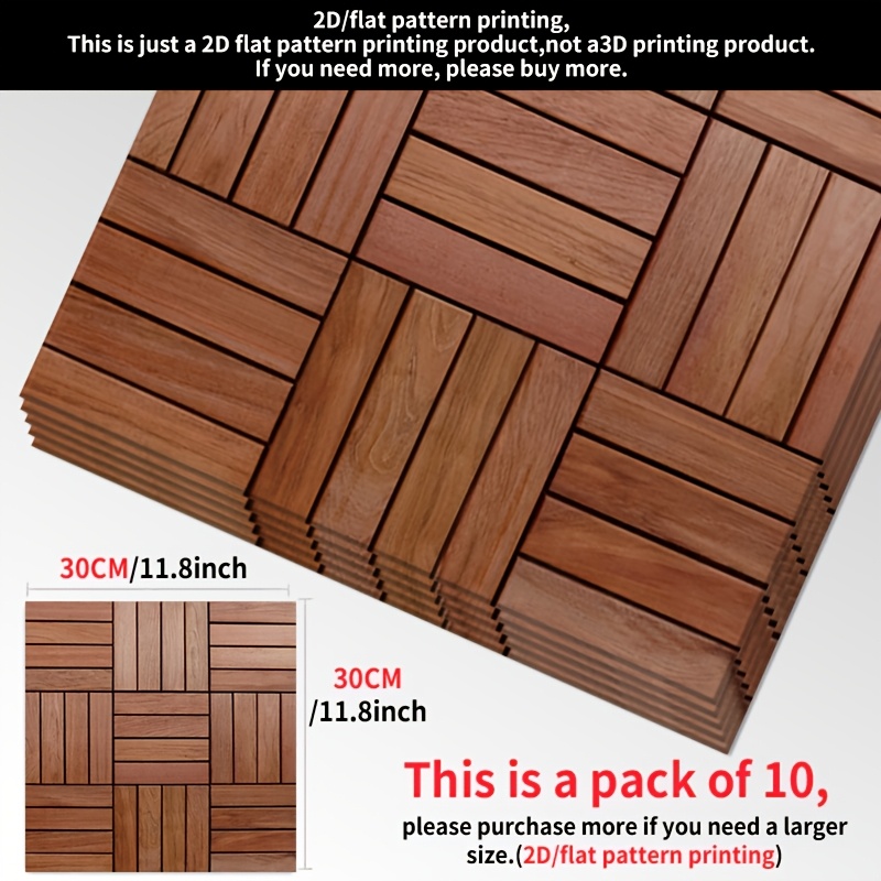 TEMU 10 piezas de vinilo autoadhesivo 2D para piso, 30.0 X 30.0 cm, estilo de madera cuadrada entrelazada, marrón con de madera natural con , de