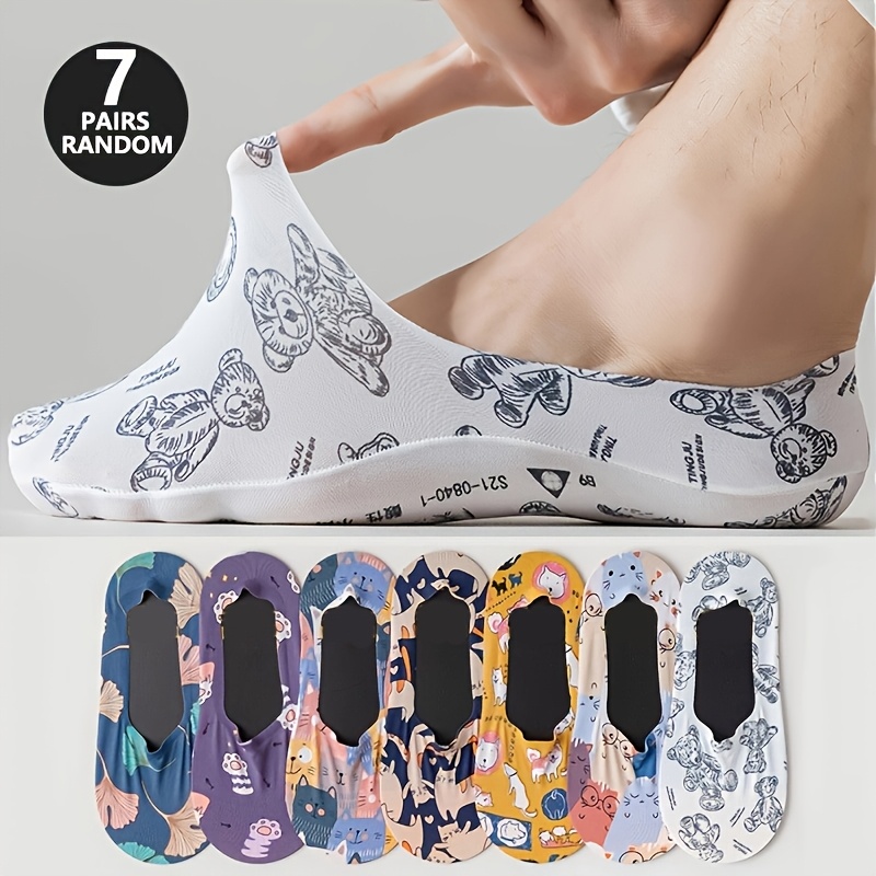 TEMU Random 7-pair Breathable Cooling Ultra-thin Anti-slip Comfortable Cute Cartoon Pattern Socks Floor Socks Invisible Socks, For Teenager