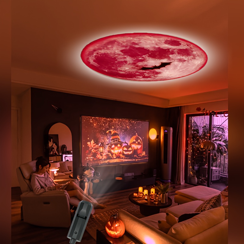 Lámpara de proyección LED planetaria de luna, 1 pieza/3 piezas lámpara de luna con inserto amarillo, blanco y azul. Lámpara de proyección de luna roja, luna de sangre de Halloween, lámpara de proyección portátil con interfaz USB para techo de dormitorio, fondo fotográfico, creador de ambiente lindo