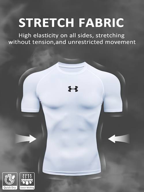 mens high breathable compression short sleeve t shirt moisture wicking muscle shaping design with geometric pattern print stretchy fitness top for workouts and casual wear spring summer autumn sportswear apparel