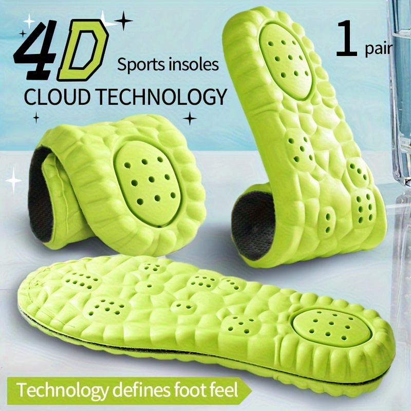 

4d Cloud Technology Sports Insoles, 1 Pair - Eva Material, Shock Absorption, High Elasticity, Sweat-absorbent, Breathable, Soft Boost For Running, Basketball, Badminton Shoes, Summer Use