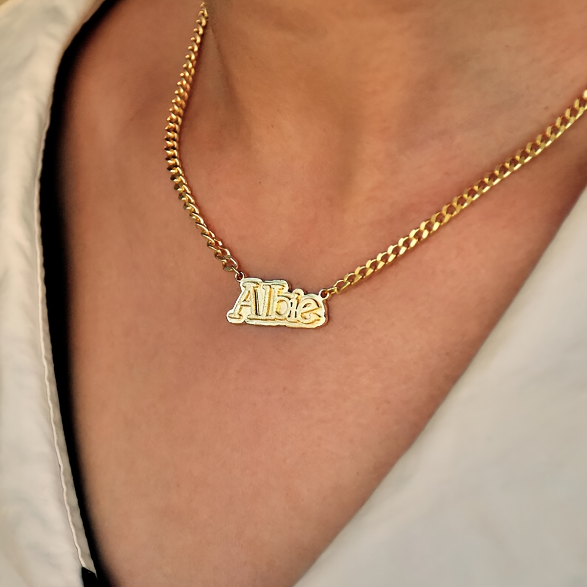 Personalized Handwritten Name Necklace with 18K Golden Plated Cuban Chain