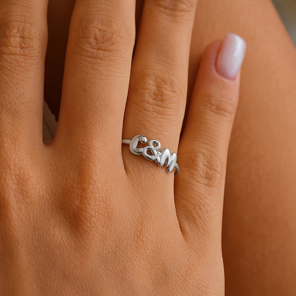 TEMU 1pc Simple And Fashionable Customized Bubble Letter Ring Jewelry Suitable For Daily Matching, Festival Gifts, Engagement Gifts