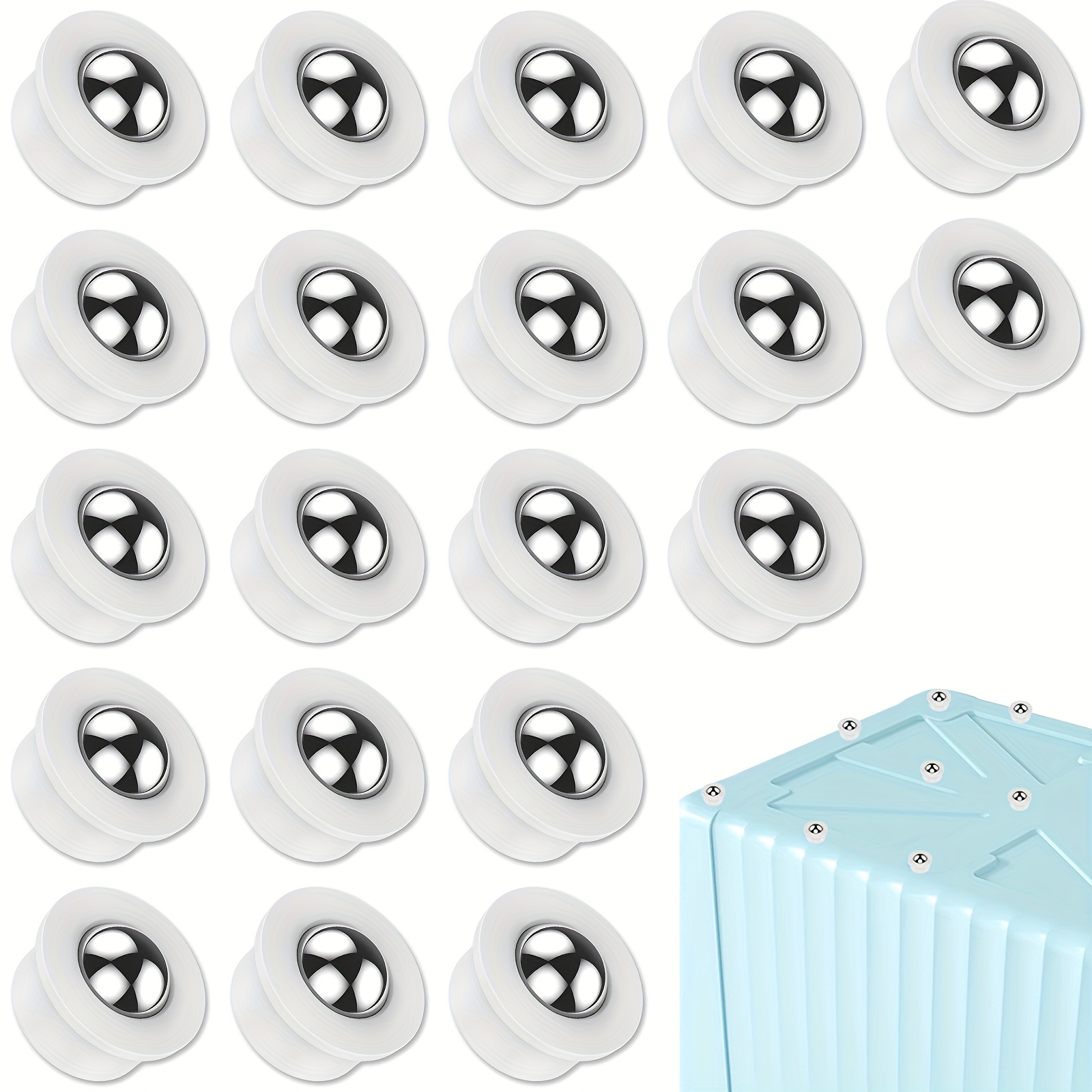 

20-pack Mini Self-adhesive Casters - Stainless Steel Ball Universal Wheels For Storage Bins, Trash Cans, Furniture - Plastic & Metal Rotating Roller Wheels