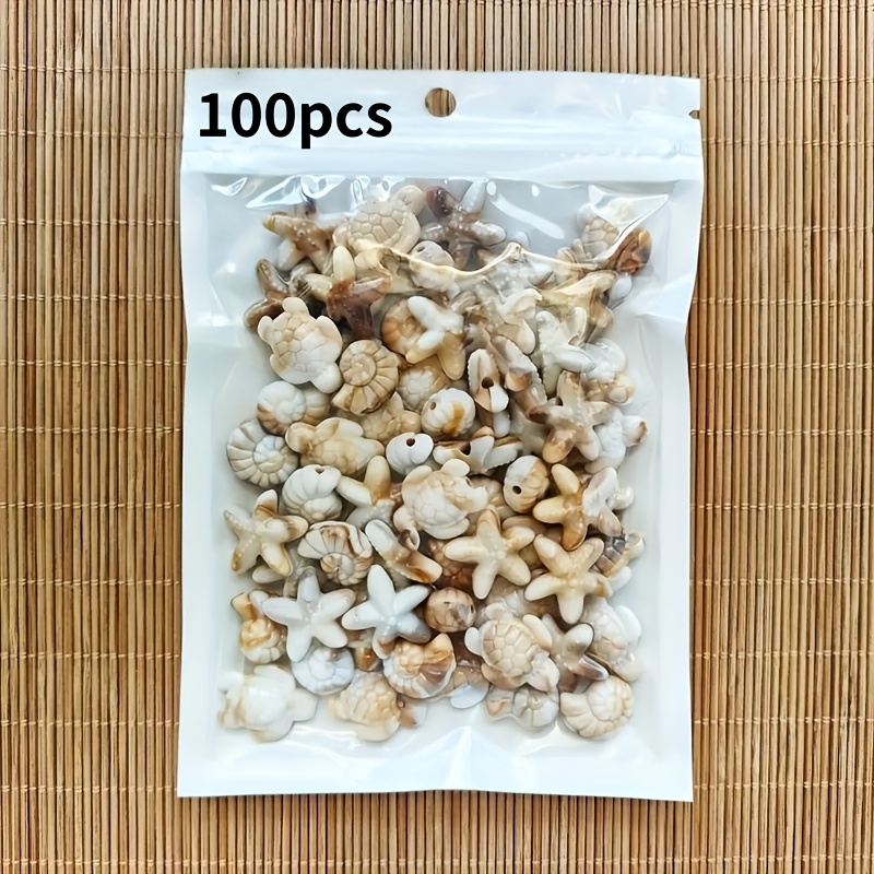 E-shop 100 Stück Böhmische Urlaubsartikel, zufällig geformt wie Schildkröten, Seestern und Muscheln, mit nicht verblassenden, doppelseitigen