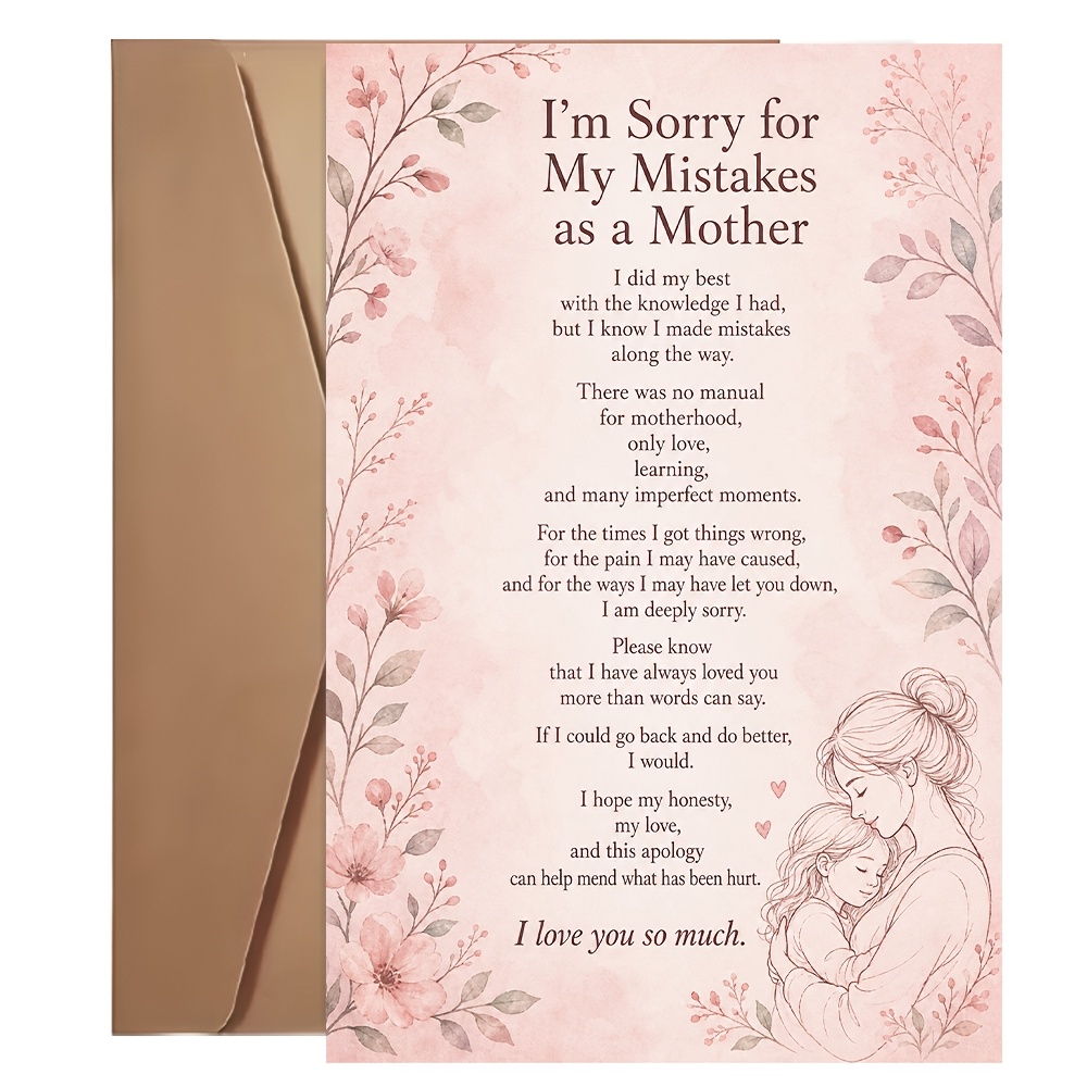 1pc Greeting Card, For My As A Mother Poem Print, Family Reconciliation Card From Mom, Gift For Birthday Any Occasion