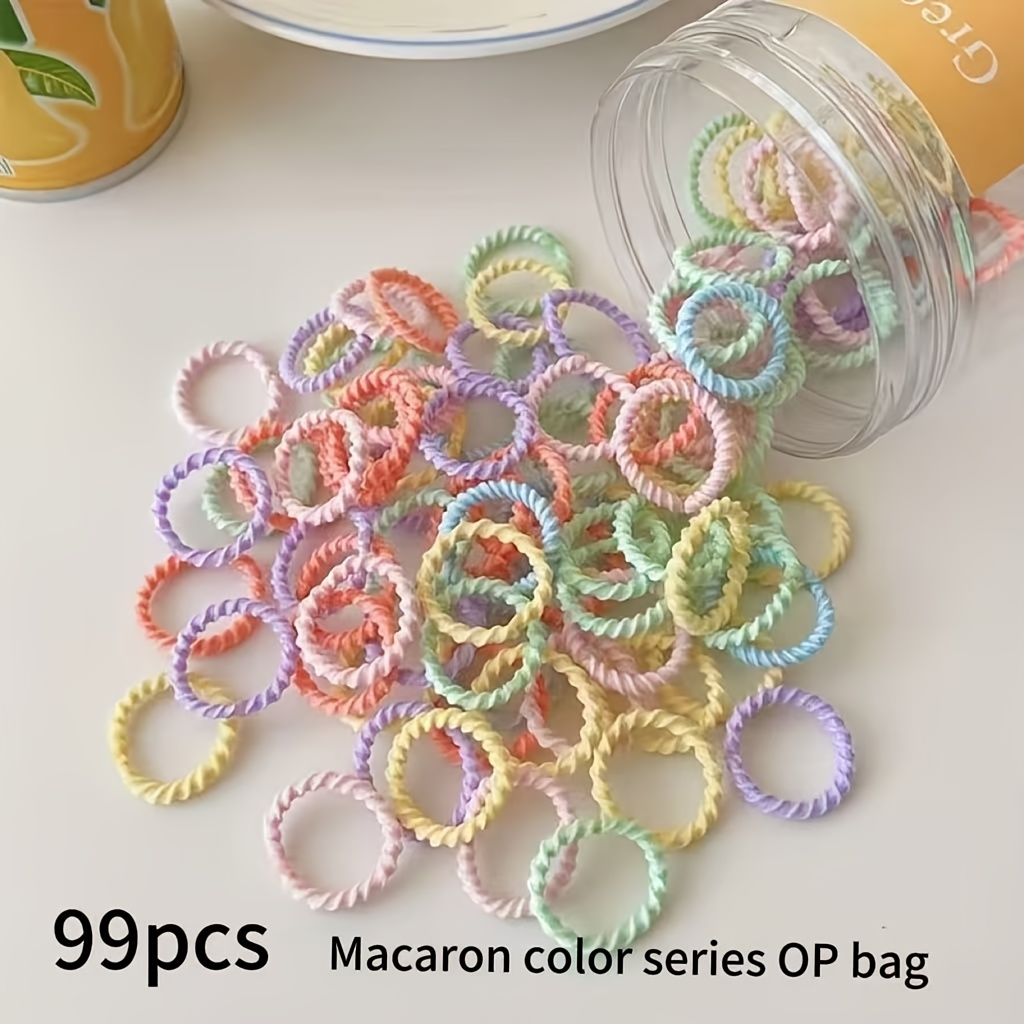 Image of 99pcs Macaron Color Elastic Bands Hair-friendly Small Thumb Rings High-elasticity Twist Hair Ties Set Seamless Hair Rope