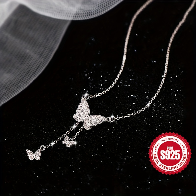 Women's S925 Sterling Silver Butterfly Pendant Necklace