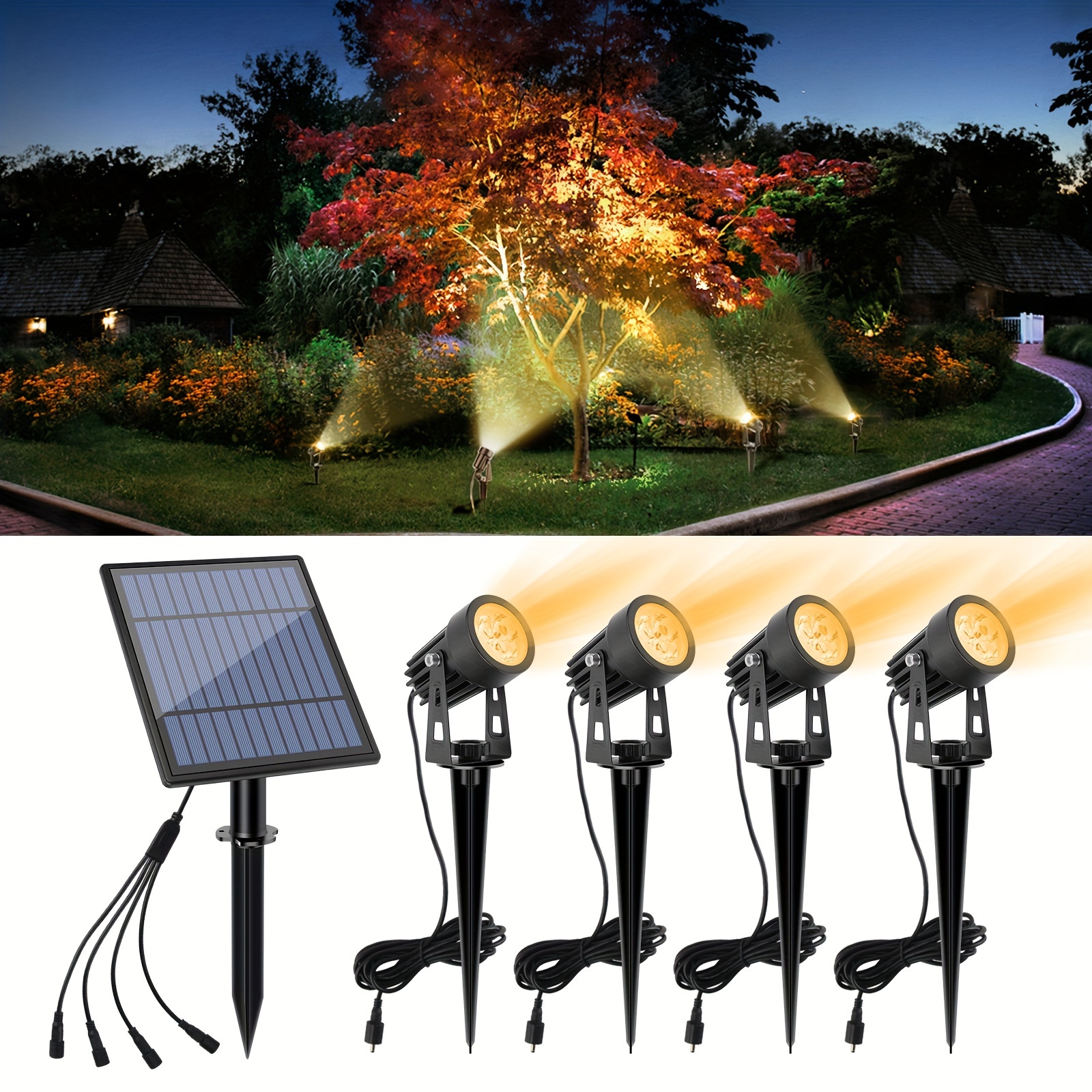 

Solar Spotlights Landscape Lights Low Voltage Outdoor Solar Landscape Lighting 9.8ft Cable Auto On/off With 4 Warm White For Outdoor Garden Yard Landscape Downlight (4-in-1)