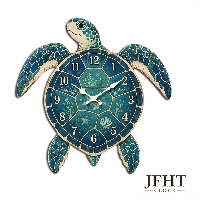 TEMU 1 horloge de tortue de mer, horloge à motif animalier océan rétro , décoration murale silencieuse en quartz pour salon, chambre à coucher de