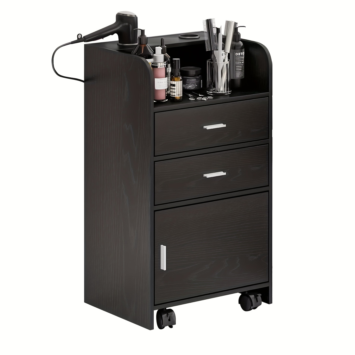 

Salon Station On Wheels, Beauty Salon Station For Hair Stylist, Barber Stations Storage Cabinet With 2 Drawers & Large Cabinet, Rolling Hair Stylist Station With 2 Hair Dryer Holders