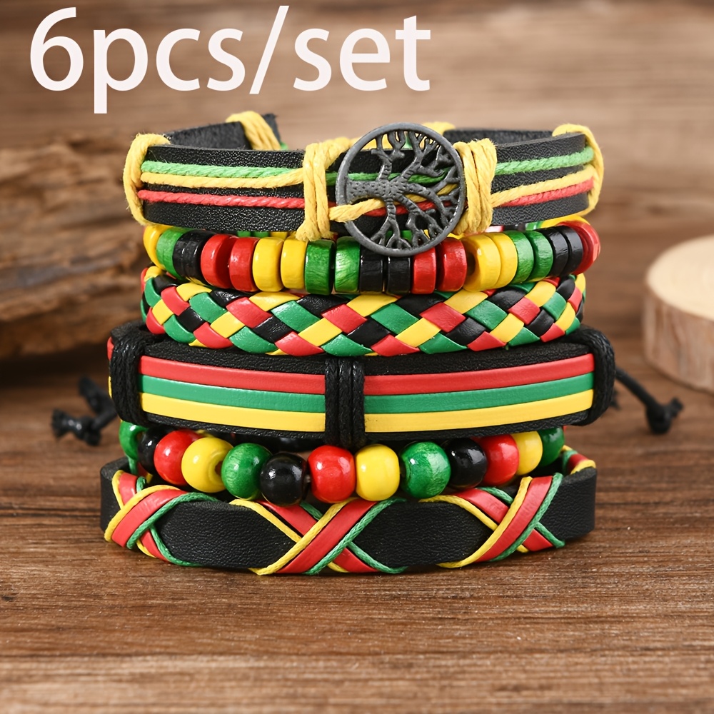 TEMU 6pcs Bohemian Bracelets - Handmade Retro Wristbands With Multi-layered Synthetic Stone Beads, Adjustable Stackable Bangles Suitable For