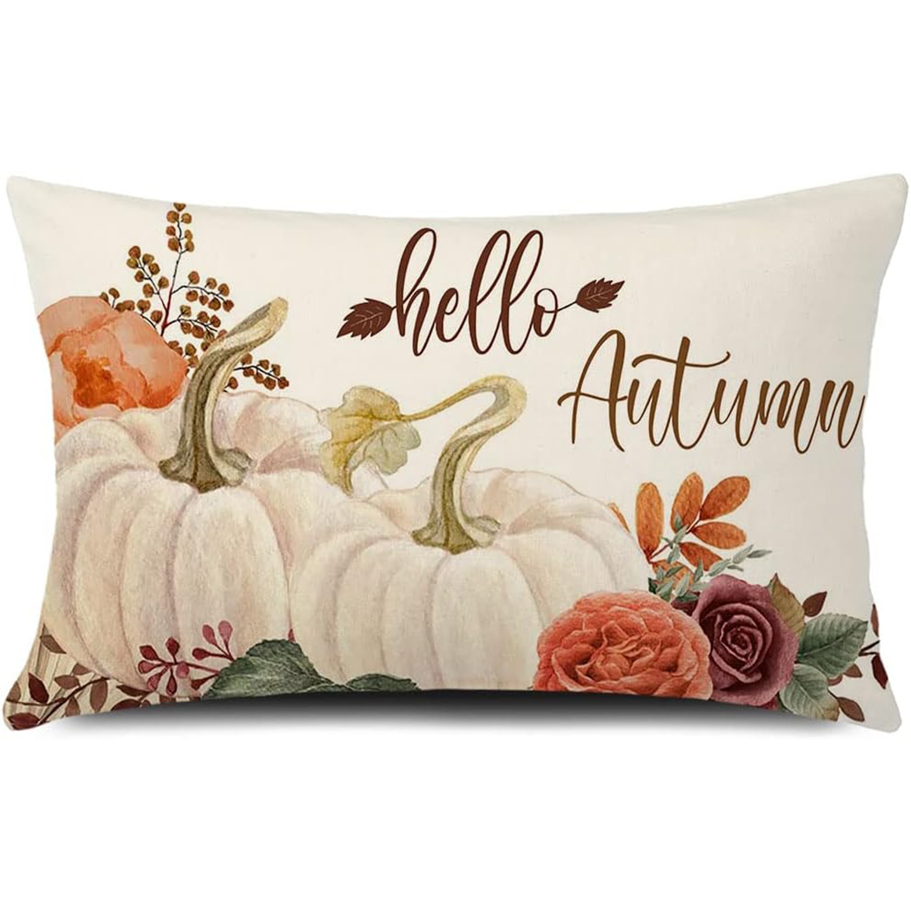 

Autumn Hello Throw Pillow Cover - Contemporary Style, Machine Washable, Zipper Closure, Woven Polyester Decorative Cushion Case For Various Room Types - Single Side, No Insert