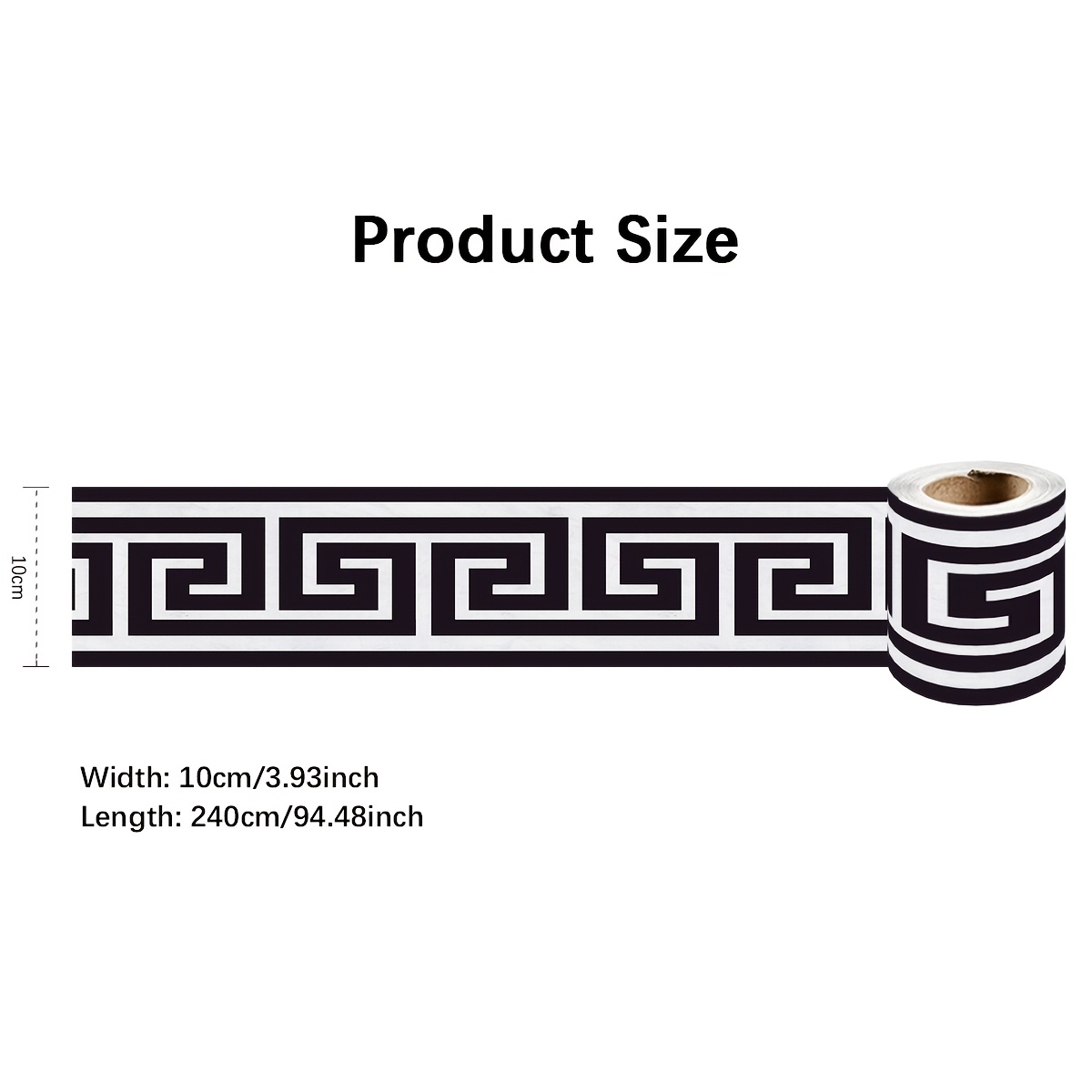 Image of 1pc Chinese Fret Pattern Black And White Seam Sticker Pvc Self-adhesive Waist Line Kitchen Bathroom Wall Skirting Wall Surround Renovation Decoration Baseboard